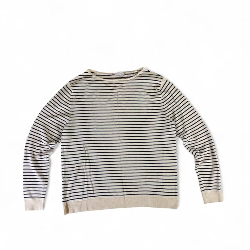 Zara Women's Cream and Navy Jumper